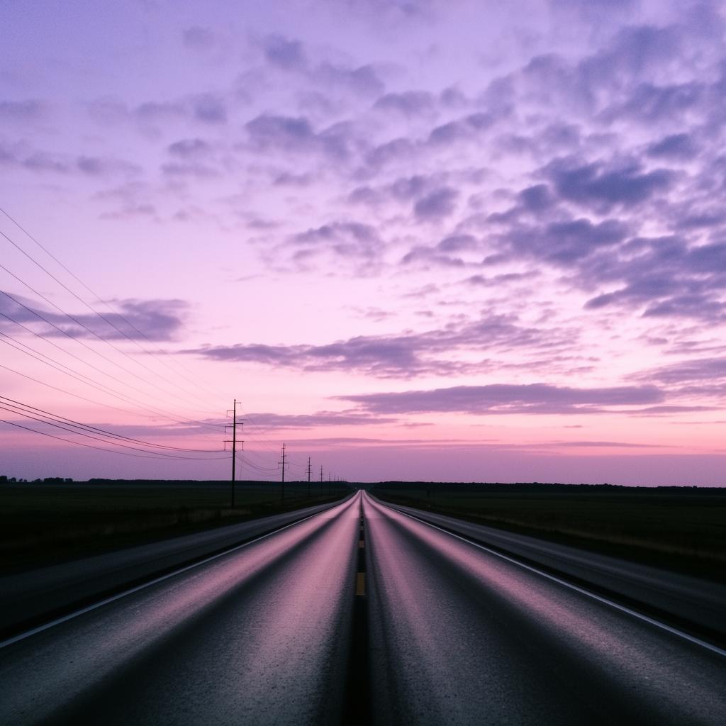 Empty highway stretching to the horizon at twilight